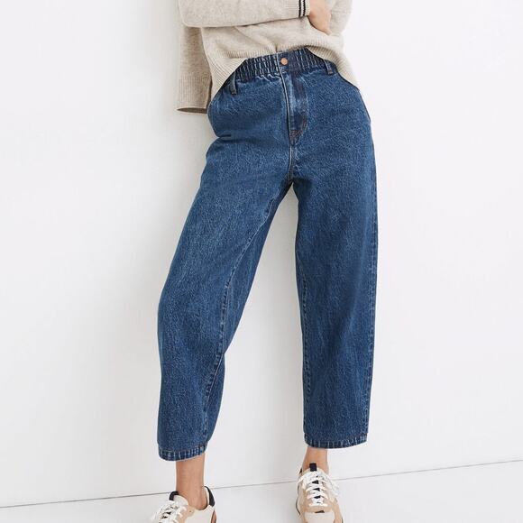 Madewell Pull On Elastic Waist Morningside Dark Wash Balloon Jeans - Picture 1 of 14